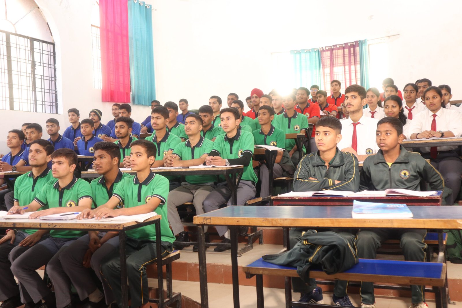 Stepped Smart Lecture Hall Packed with Uniform Cadets in UPSC Prep